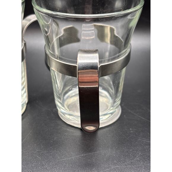 Vintage Duralex French Glass Coffee Mugs in Metal Holders Set of 2 - Picture 5 of 6